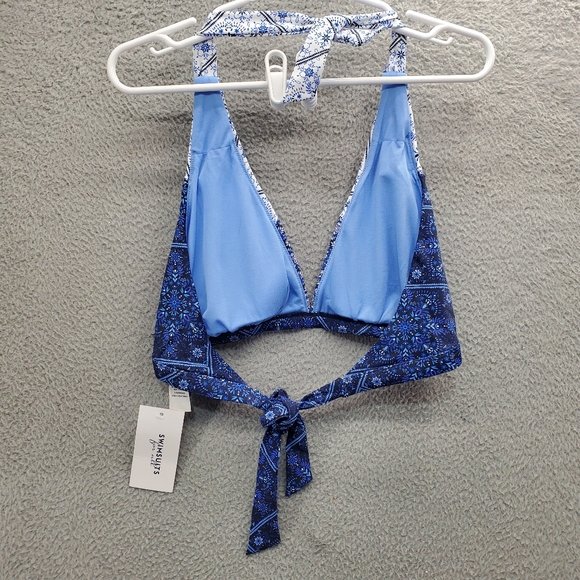 Swimsuits for All Bikini Top Romancer Colorblock Halter Triangle Sz 12 Blue NWT - Picture 7 of 7